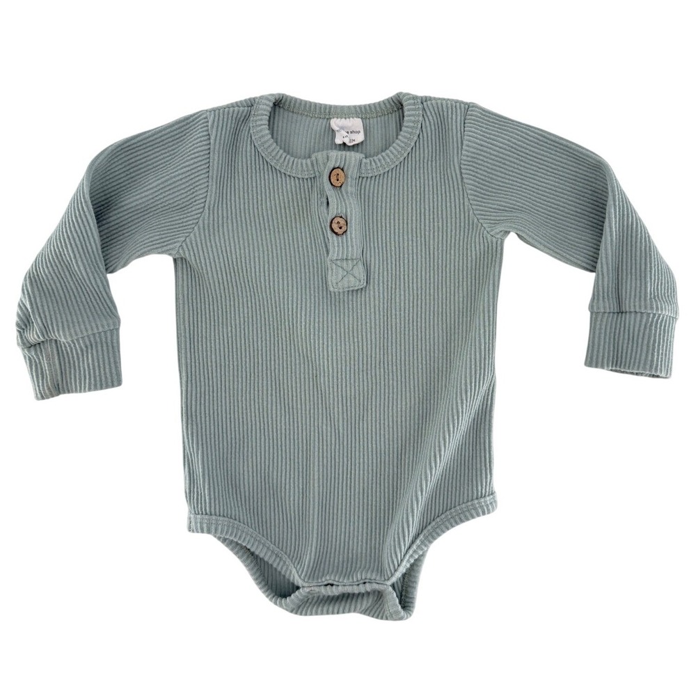 Little One Shop Ribbed Long Sleeve Henley Bodysuit Dusty Blue Baby 12‎ 18M